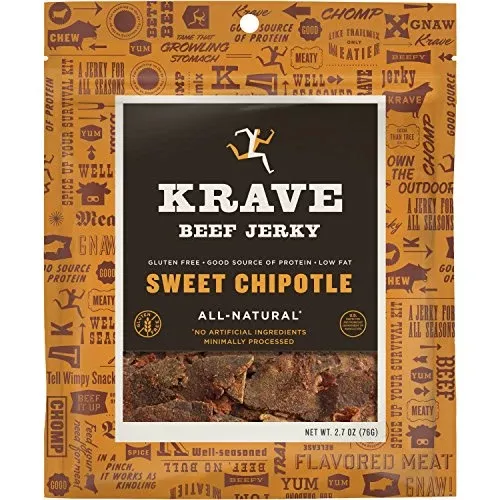 Krave Sweet Chipotle Beef Cuts, Case of 8, 2.5 Ounce Bags