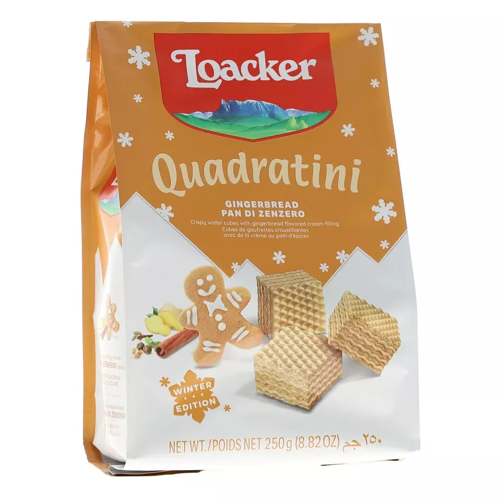 Loacker Quadratini Gingerbread Bite-Size Wafer Cookies, Case of 6, 8.82 Ounce Bags