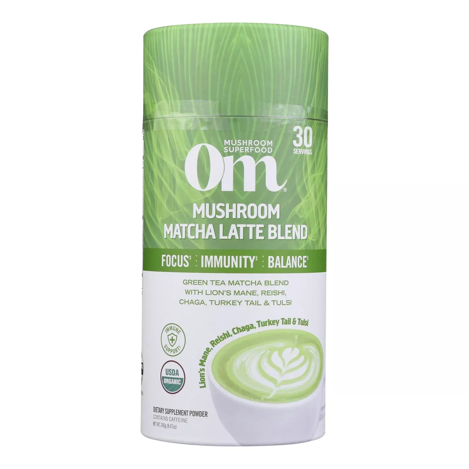 Om Mushroom Superfood Matcha Latte Blend: Immune Support, Energy Boosting Mushroom Powder - 8.47 oz