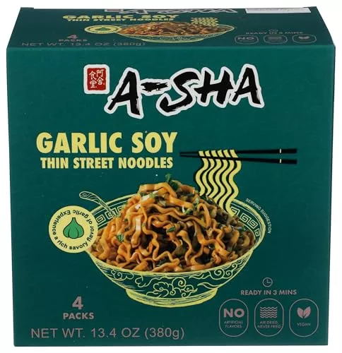 sha-foods-garlic-soy-thin-street-noodles-case-6-13-40-oz-packs A-Sha Foods Garlic Soy Thin Street Noodles, Case of 6, 13.40 oz Packs