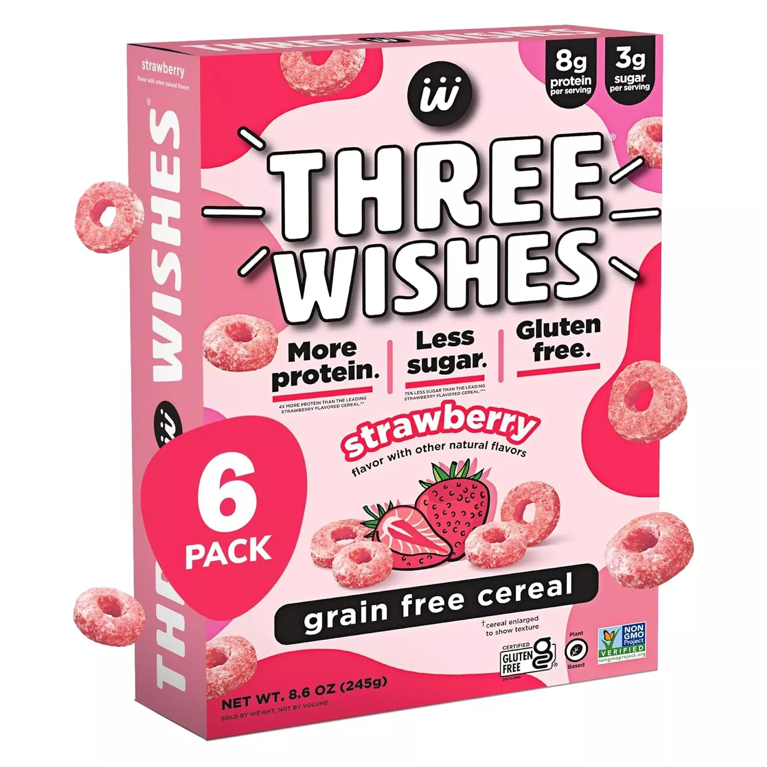 Three Wishes Strawberry Grain-Free Cereal, 8.6 oz., Pack of 6